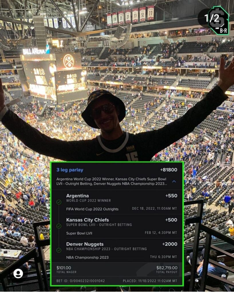 Ganó un parlay después de que los Nuggets ganaran. Fuente: br_betting.